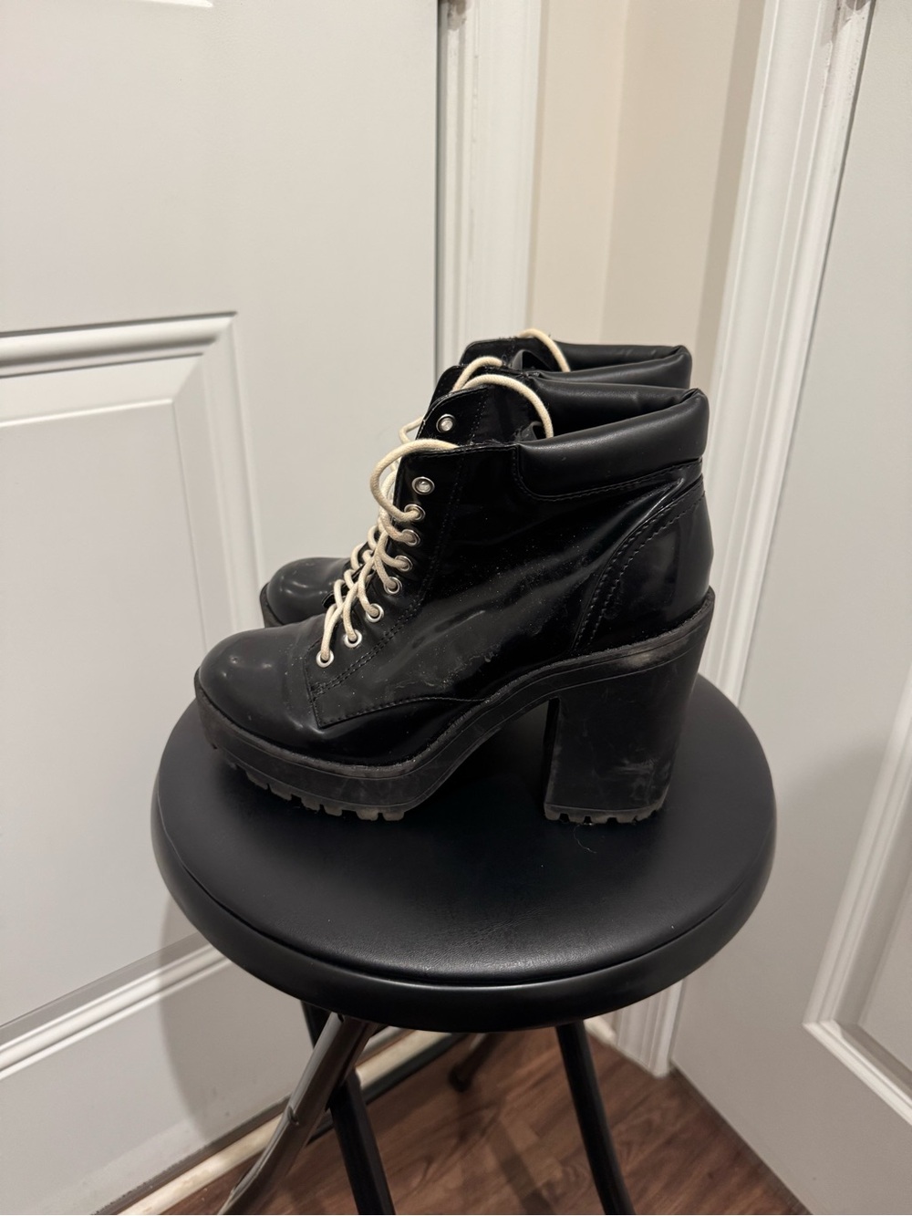 Divided Black High Heel Lace-Up Ankle Boots - Women size 8